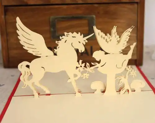 独角兽 手工立体创意节日纸雕商务新年生日贺卡卡片