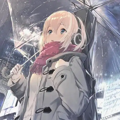 动漫女头可爱女生头像雨天撑伞冬季围巾