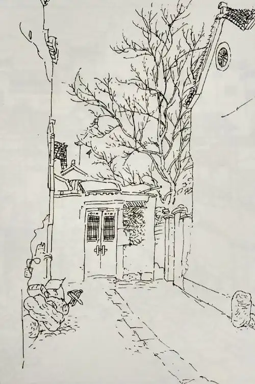 白描山水画,民居图例