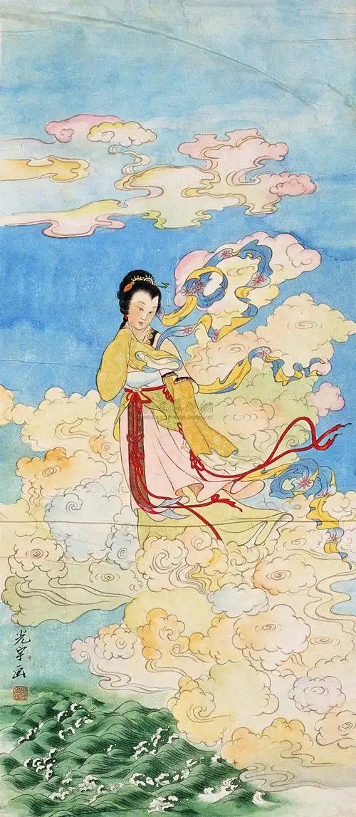 0261 仙女下凡 镜心 设色纸本