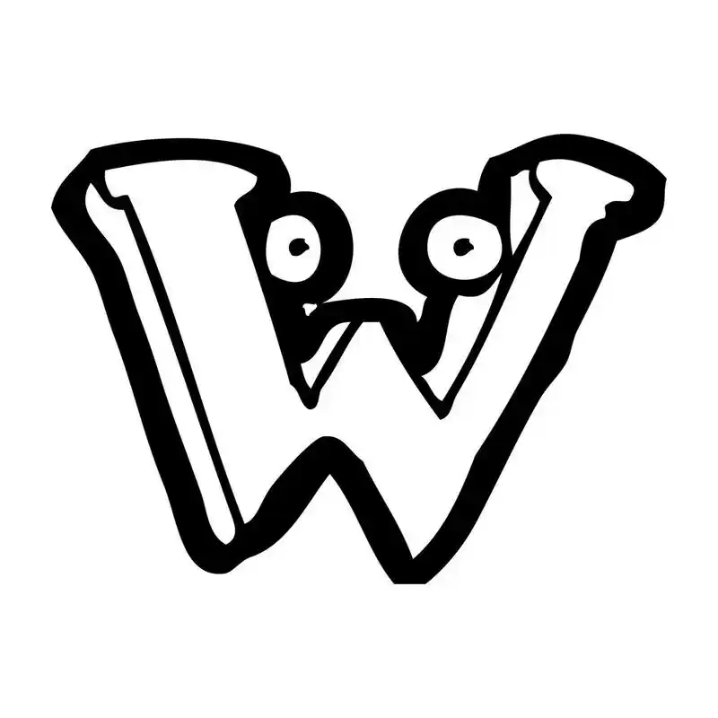 字母 w,矢量, 卡通白色背景上的字母 w