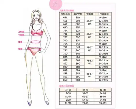 文胸尺码对照表3680罩杯为b