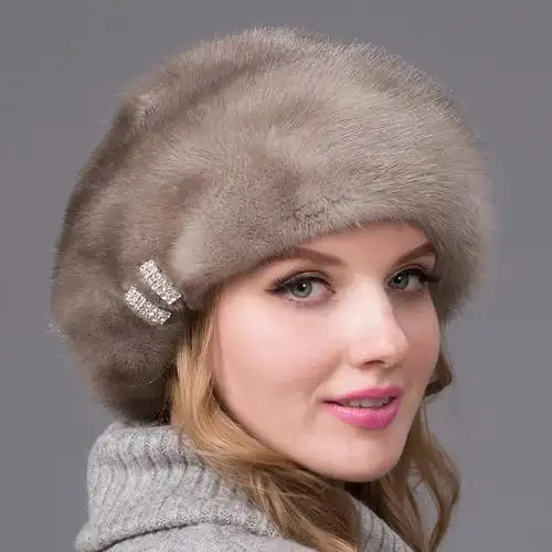 新款貂皮贝雷帽整皮水貂毛皮草帽子时尚整貂护耳帽