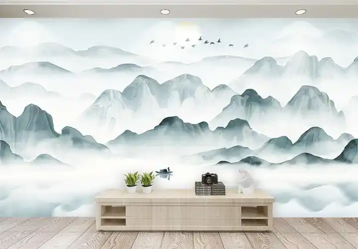 新中式山水背景墙图片素材