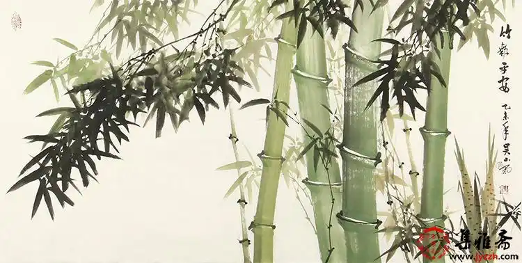 客厅装饰画 吴山雨四尺横幅竹子图《竹报平安》_写意花鸟画_花鸟画
