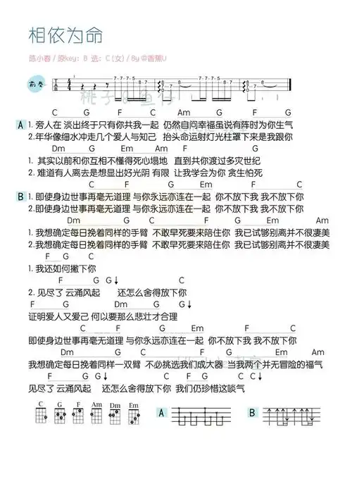 相依为命吉他谱陈小春c调吉他图片谱2张