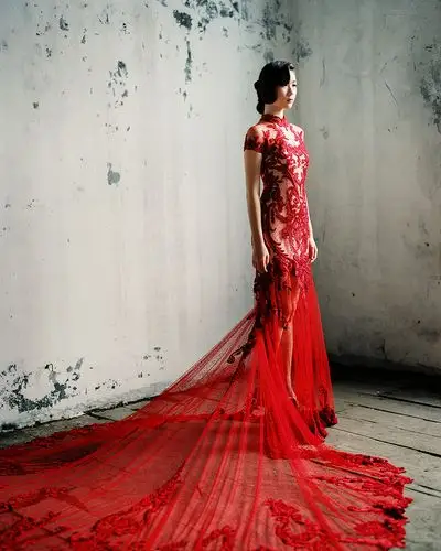 长款性感女装红色美人鱼鱼尾新娘礼服中国婚纱 2020 中国