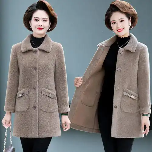 妈妈水貂绒大衣女冬装新款中长款仿皮外套中年皮毛一体女装大衣