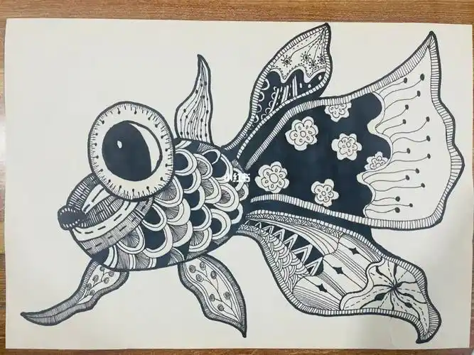 线描鱼控笔练习儿童画线描