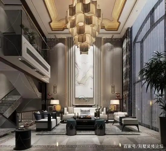 别墅客厅,新中式轻奢风,不是富豪也玩得起