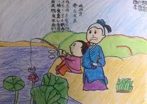 观游鱼诗配画的简笔画