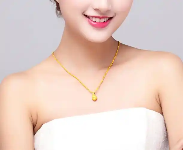 黄金项链女士款玫瑰花爱心吊坠含999足金新24k细锁骨水波链3d圆珠_双