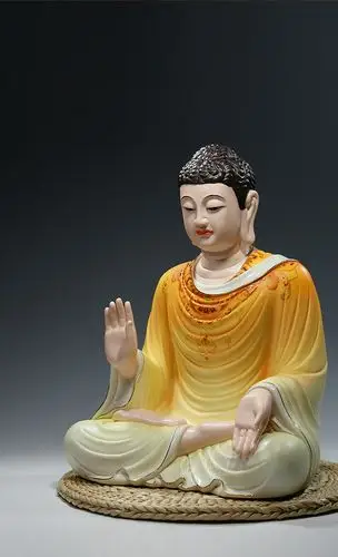 德化陶瓷15吋释迦牟尼佛坐像彩绘如来佛像摆件阿弥陀佛浅黄彩15吋