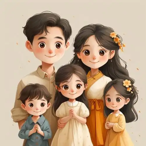 亲子头像|一家五口全家福儿女双全