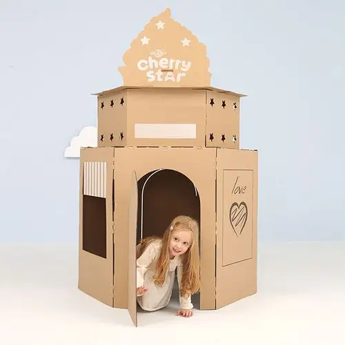 儿童纸箱城堡玩具屋纸壳帐篷娃娃家布置幼儿园手工制作纸板小房子