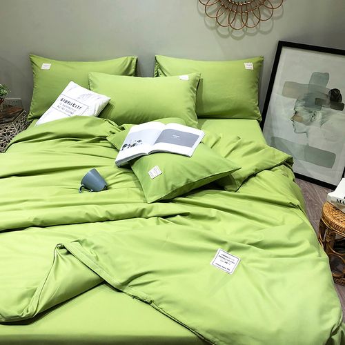 夏网红款纯色双拼牛油果绿床单被套床笠床上四件套学生宿舍三件套