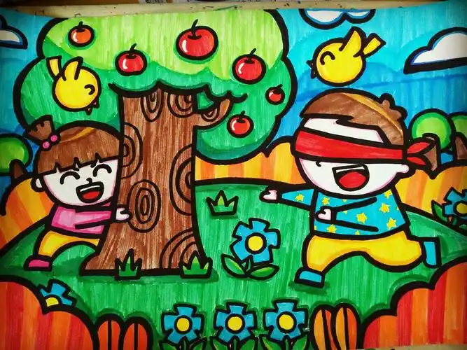 儿童画 简笔画 捉迷藏