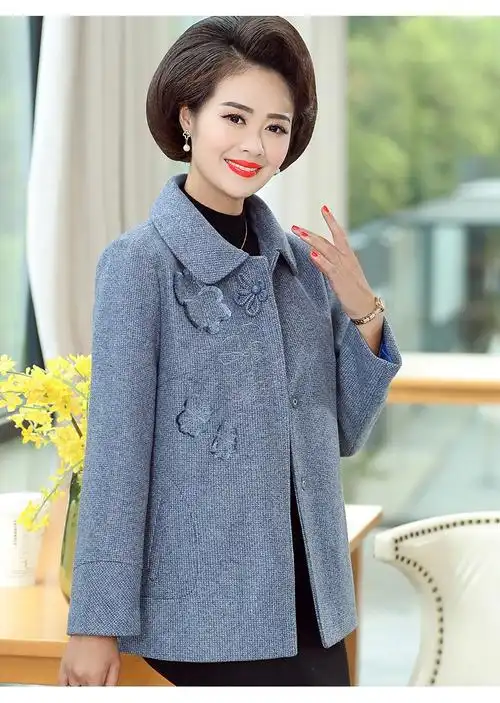 中老年人女装50岁60妈妈春装毛呢外套女中老年女装洋气上衣老年人秋冬
