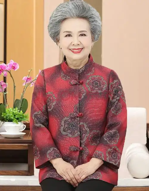 女老年人外套女春秋大码老年人奶奶秋装60岁70妈妈呢子开襟盘扣上衣