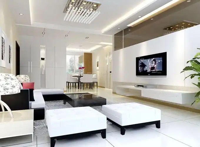 小户型客厅简约装修石膏板吊顶效果图片