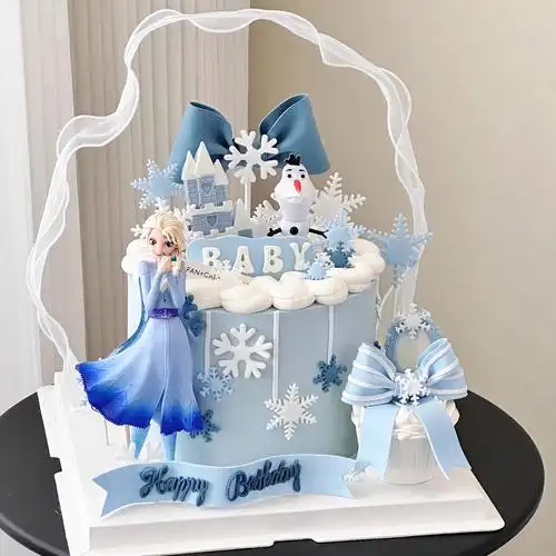 爱莎公主蛋糕装饰摆件艾莎女孩生日插牌冰雪女王雪花城堡插件配件