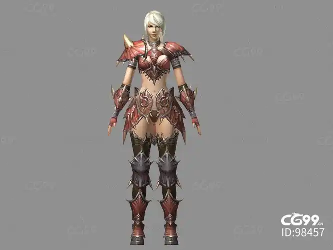 白发美女战士 紧身铠甲战斗服 性感女战士 游戏人物模型