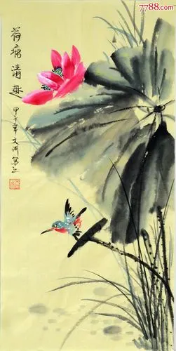 精品手绘写意花鸟画《荷塘清趣》hn2432_第1张_7788收藏__中国收藏