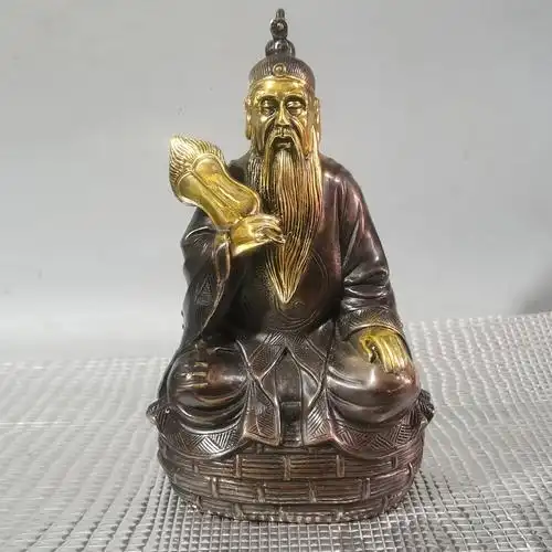 仿古仿紫铜鎏金太上老君三清神像摆件古玩太清道德天尊道家祖师爷