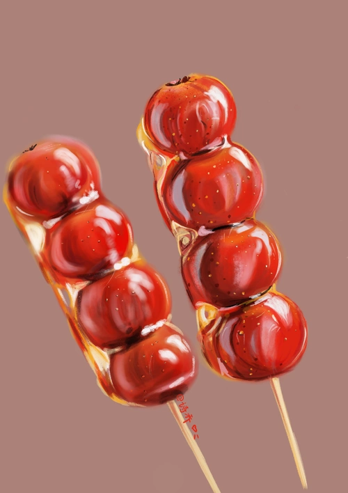 冰糖葫芦手绘插画 给自己画了两.