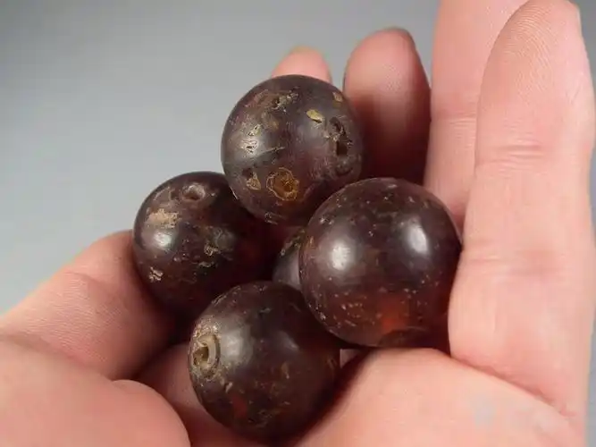 清代老琥珀大圆朝珠5颗