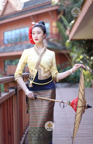 傣王妃服饰傣族传统复古中袖筒裙四季款傣泐女套装影楼旅拍工作服