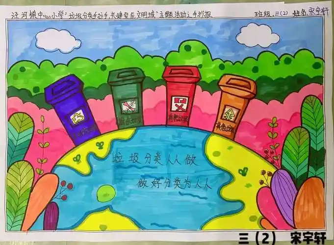 宝应泾河小学开展"垃圾分类"主题手抄报,宣传画活动