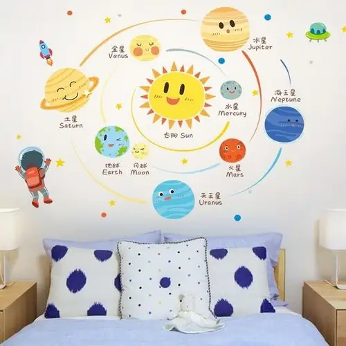 幼儿园房间孩子宇宙星球八大行星粘贴纸卡通大张改造换新校园幼