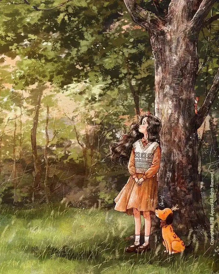 aeppol|森系女孩水彩插画