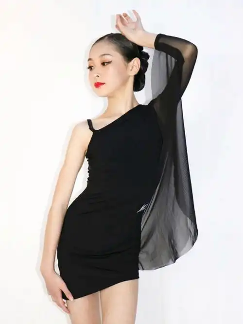 网红女童拉丁舞练功夏季少儿斜肩性感上衣表演拉丁舞演出服