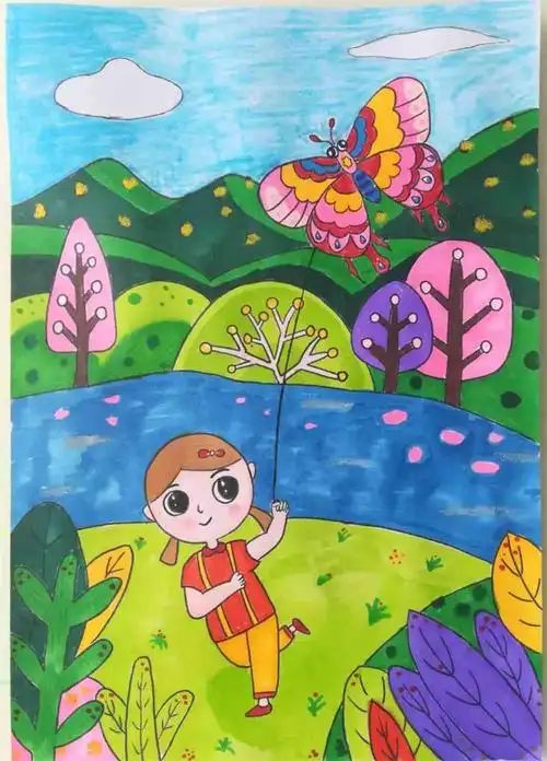 风筝图片,春天儿童绘画