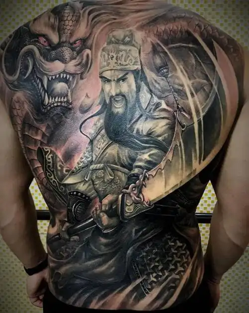 关公云长纹身图片_背部新传统关公纹身图案