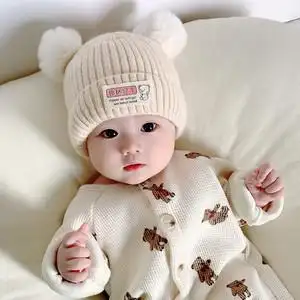 日韩新生婴幼儿胎帽可爱超萌婴儿帽子春秋冬季男女宝宝毛线针织帽