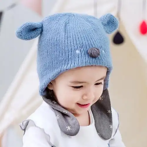 宝宝帽子秋冬季0-3岁男女儿童保暖毛线帽婴儿冬天护耳针织帽超萌1