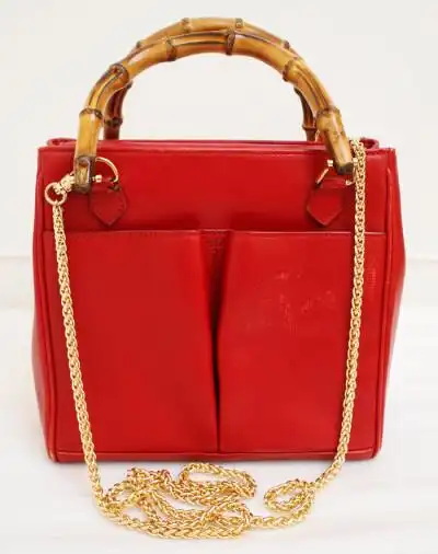 vintage bag gucci 红色竹节小号古董包