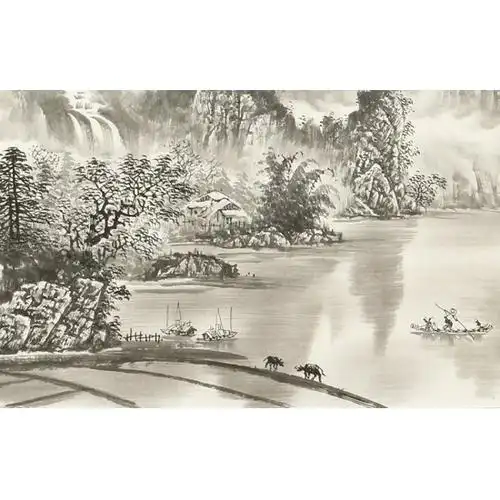 装饰字画刘大海四尺横幅水墨山水画作品水乡春早