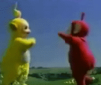 两只可爱的天线宝宝跳起来碰到鼻子动态表情