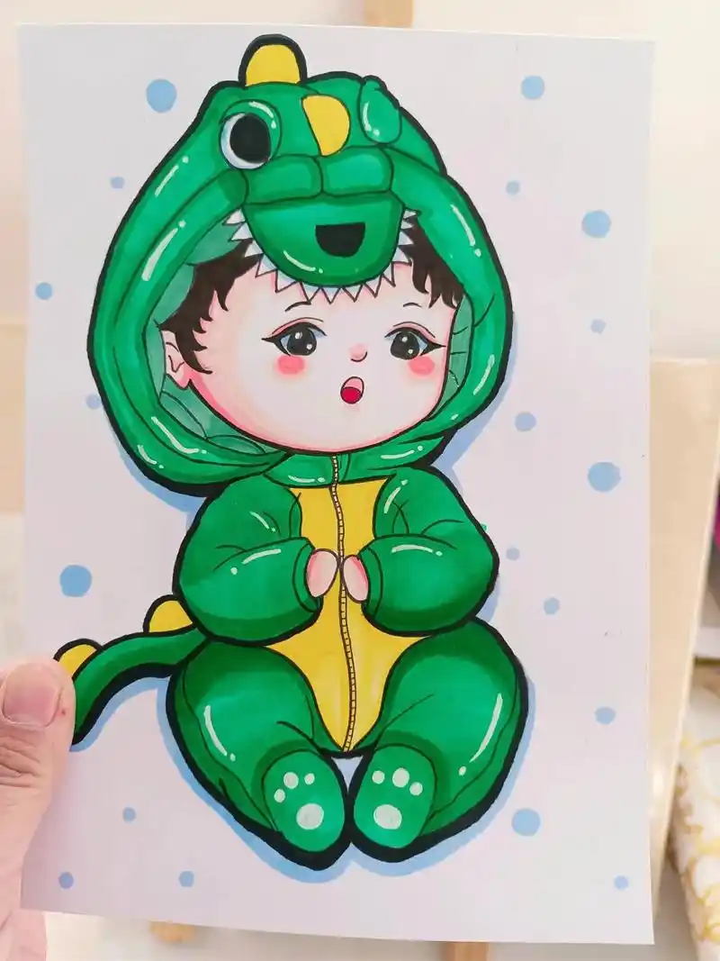 恐龙宝宝.#动漫人物绘画 #创意美术 #绘画过程 #马克笔儿 - 抖音