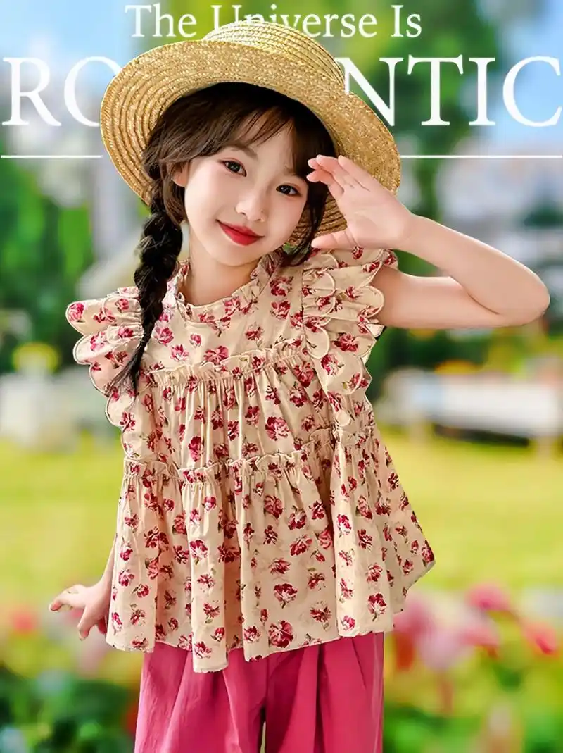 碎花衬衫设计精美,让女孩们更加可爱动人;阔腿裤宽松舒适,给孩子最