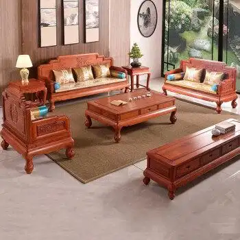 敬义堂 红木家具缅甸花梨(学名:大果紫檀)沙发 全实木沙发组合 新古典