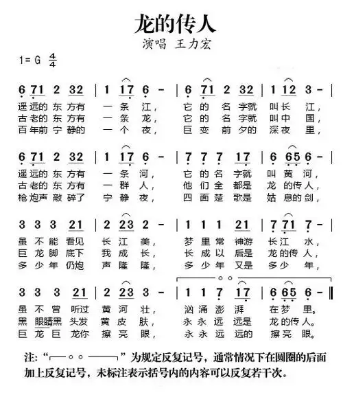 龙的传人 王力宏 歌谱 简谱