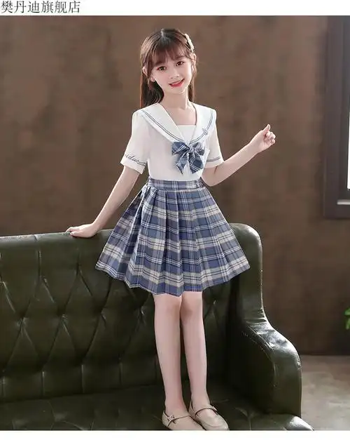 jk制服儿童女童洋气时髦套装百褶裙夏装新款小女孩jk制服儿童裙子学院