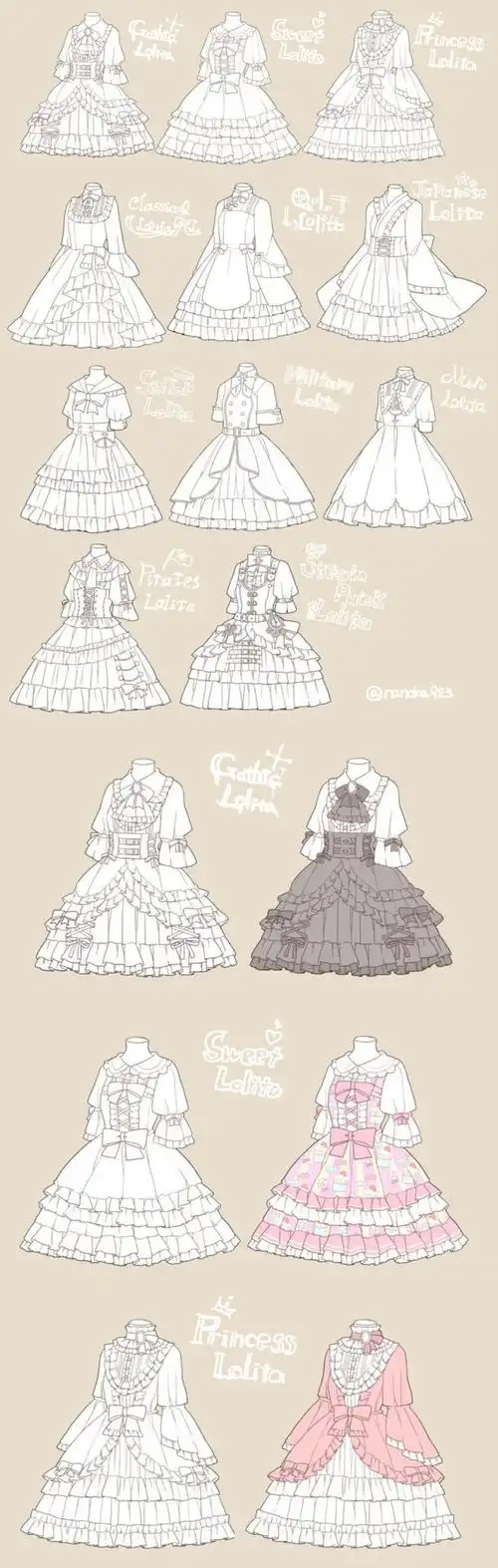 绘画干货82款动漫人物lolita服装裙子衬衫制服等转需