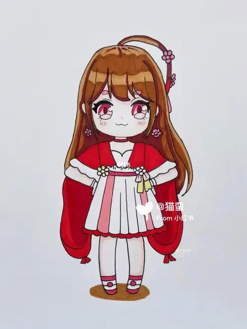 花小楼灵瑶原创q版动漫马克笔上色绘画教程简笔画柳仙儿迷你q版画画