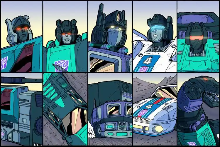 变形金刚g1动画格子样式人形载具形态插画